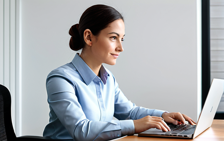 A professional individual, fully clothed in modest business casual attire, seated at a sleek modern desk in a well-lit home office, attentively engaging with a laptop. The atmosphere is calm and focused, with clean lines and soft lighting. The subject has a natural pose, perfect anatomy, correct proportions, well-formed hands, and proper finger count. This image is safe for work, appropriate content, and family-friendly, representing a professional and constructive online interaction.